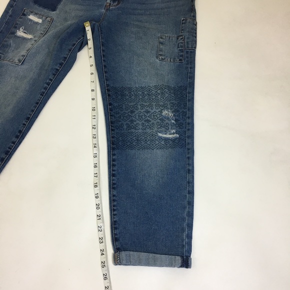 Distressed Patch Boyfriend Fit Denim Blue Jean by Bare Denim 100% Cotton - Picture 12 of 12